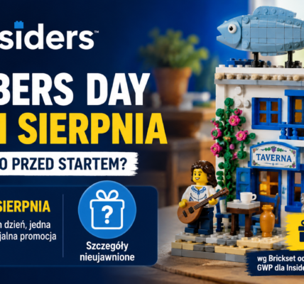 Grafika LEGO Insiders Members Day 11 sierpnia z modelem greckiej tawerny nawiązującym do zestawu 40908 Restauracje świata: Grecja.